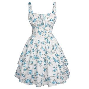 NWT Scarlet Darkness Blue Floral Rose Victorian Puffy Corset Dress Size Medium